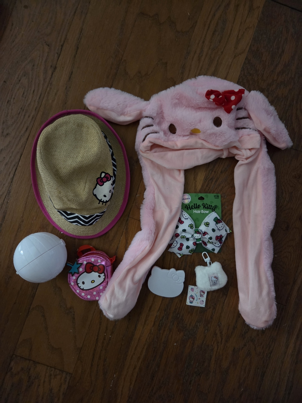Hello Kitty Pink Plush Bunny Hat with Matching Pink Accessories Set